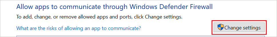 Change settings of Windows Defender Firewall