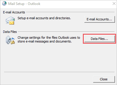 Click on Data Files when you cannot start microsoft outlook