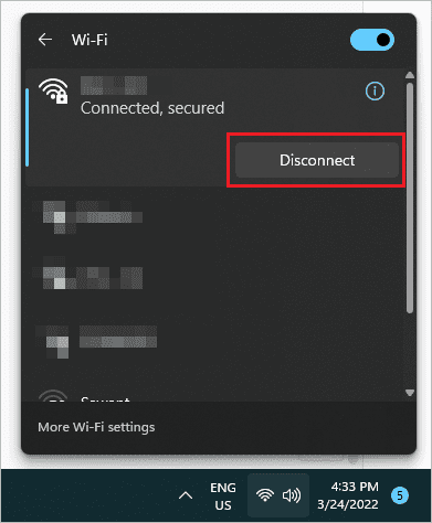 Click on Disconnect for how to connect to wifi on windows 11
