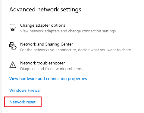 Click on Network reset