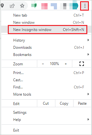 Click on New Incognito window