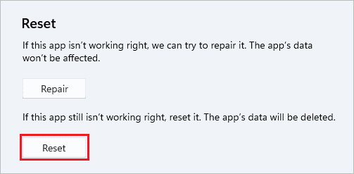 Click on the Reset button