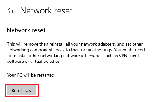 Click on Reset now 3
