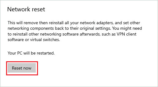 Click for reset network settings