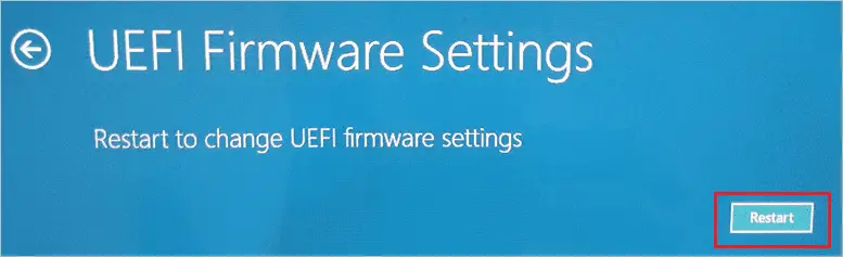 Click on Restart to to enable secure boot in AMI BIOS