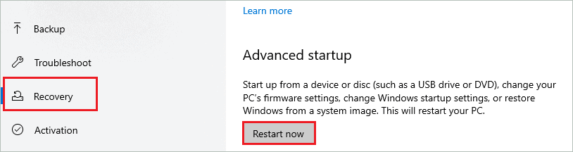 Restart in Advanced startup