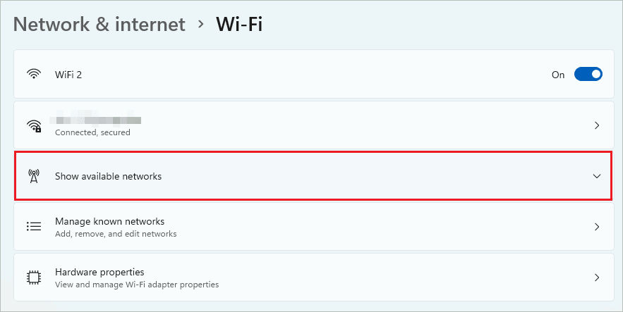 Click on Show available networks
