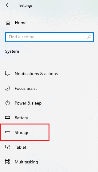 Click on Storage