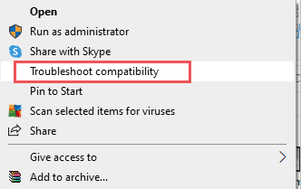 Click on Troubleshoot compatibility
