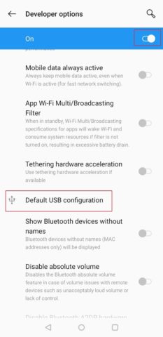 Click on USB configuration in Developer options