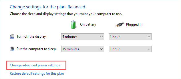 Click on change advanced power settings