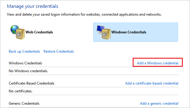 Click on Add a Windows credential