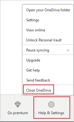 Click on Close OneDrive to fix onedrive not syncing