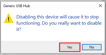 Confirm disabling device driver