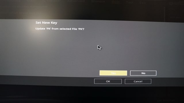 Confirm that you want to set the new key