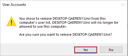Click on Yes to how to delete administrator account in Windows 10 