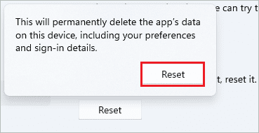 Confirm the reset to fix Windows 11 search not working issue