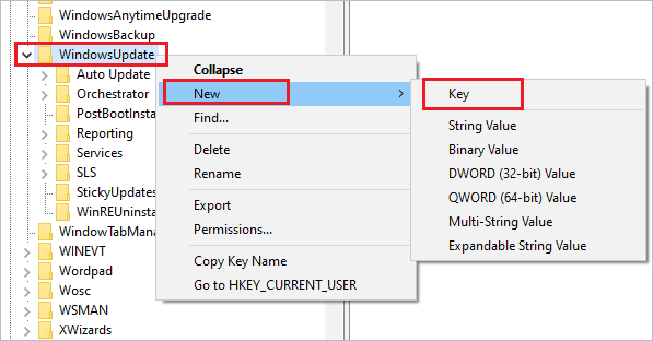 Create a new key in WindowsUpdate called OSUpgrade to fix error 0x8007000d