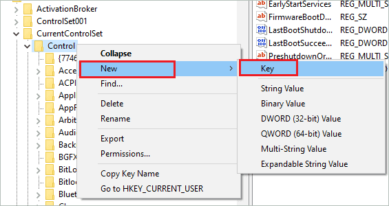 Create a new key in Control
