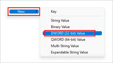 Create a new DWORD to Stop Windows 11 Update

