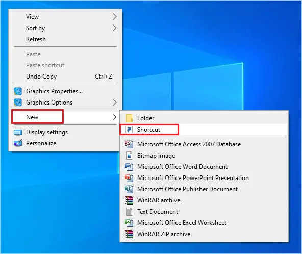 Create a new shortcut on Desktop