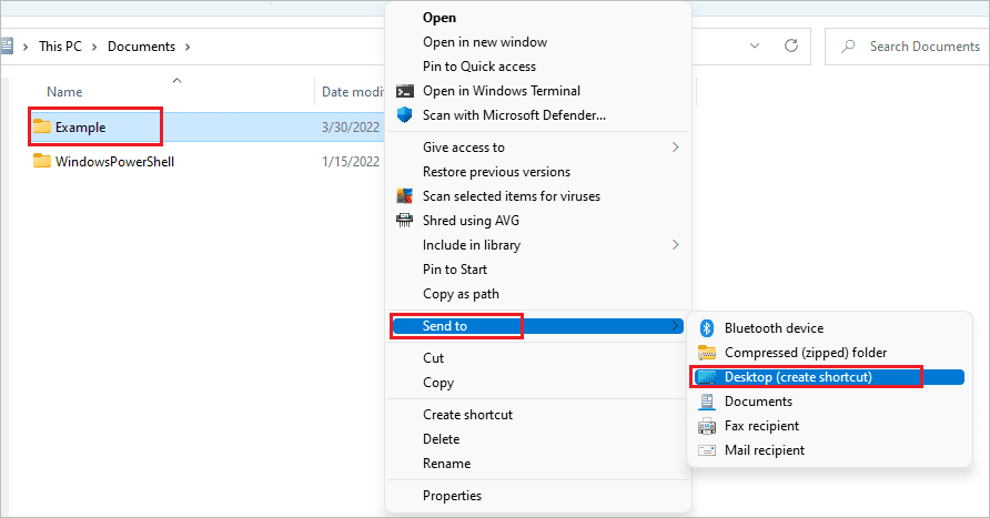 Create shortcut of the folder