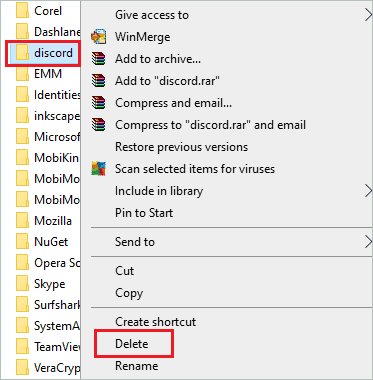 Delete the Discord folder