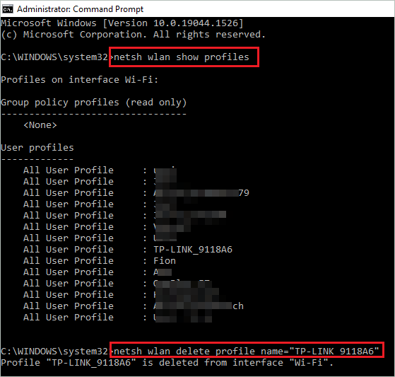 Check and delete WLAN profiles