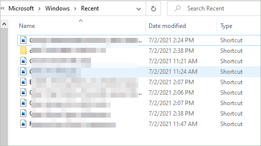 Contents from Recent folder