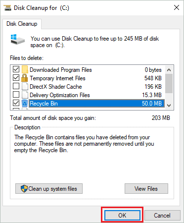 Delete temp files using Disk Cleanup
