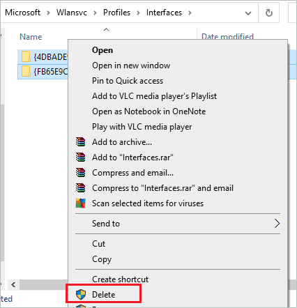 Delete the files when wifi not showing up windows 10