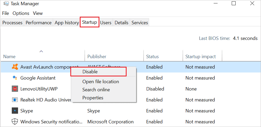 Disable Avast from startup