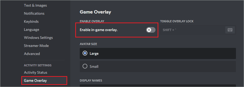 Disable in-game overlay to fix discord not working
