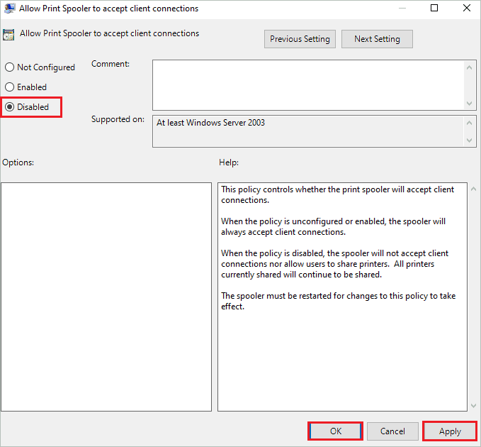 Disable Print Spooler in Local Group Policy Editor