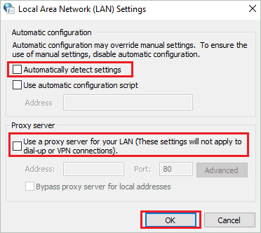 Disable proxy server for err_connection_reset error