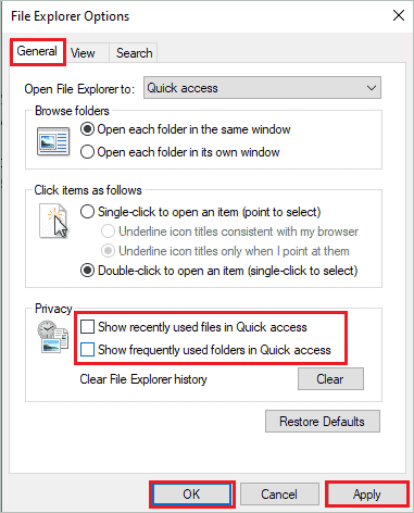 Disable Quick access for How To Clear Recent Files In Windows 10