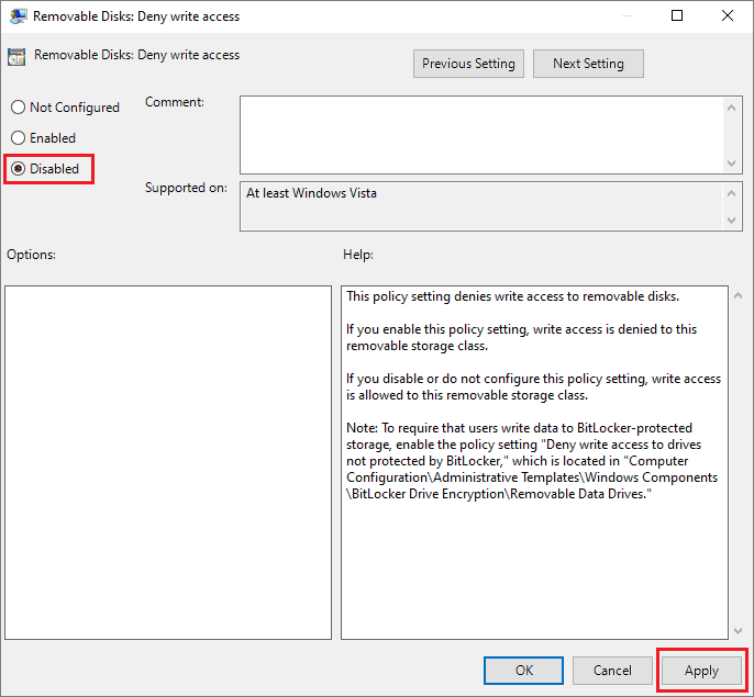 Disable Removable Disks: Deny write access policy