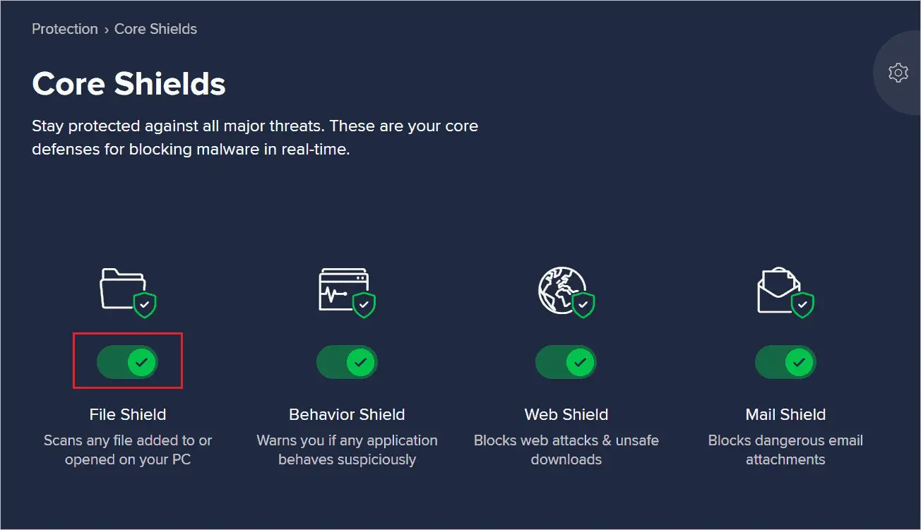 Toggle button to disable specific shields