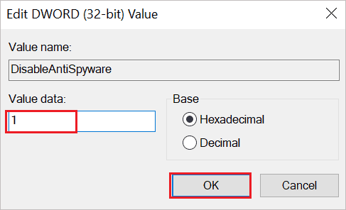 Modify DisableAntiSpyware Value data to fix antimalware service executable high memory usage