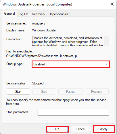Disable the Windows Update service