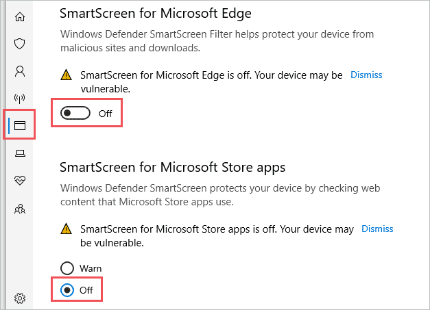 Turn off SmartScreen for Microsoft Edge and Store apps to fix this app has been blocked for your protection