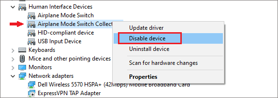 Disable airplane mode switch collection