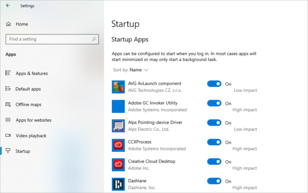 Disable apps starting at startup