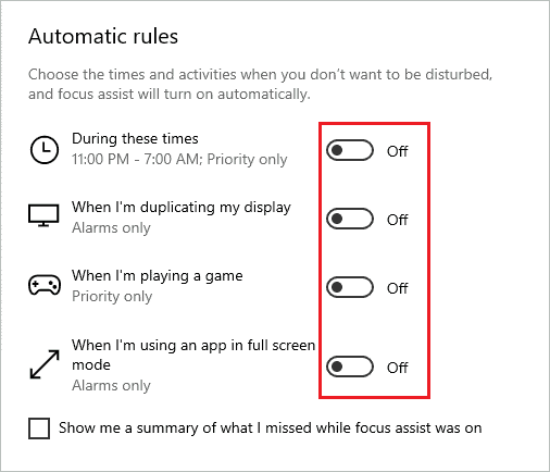 Disable all options in Automatic rules