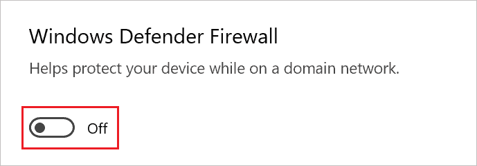 Disable Windows Defender Firewall 