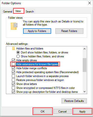  Change View settings for hide extension