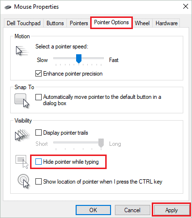 Disable pointer while typing when cursor disappears in Windows 10