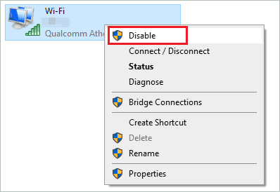Disable network connection