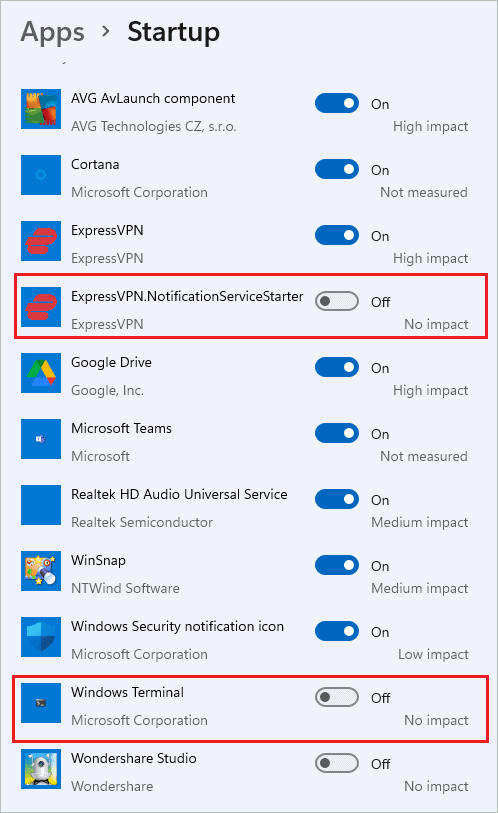 Disable Startup apps settings to change in windows 11