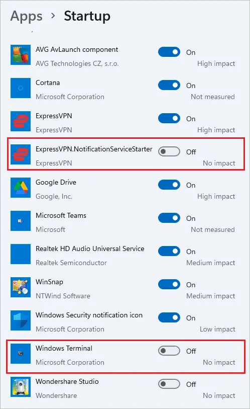 Disable Startup apps settings to change in windows 11